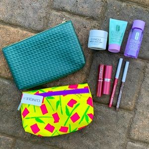 Clinique cosmetic bag + cosmetics